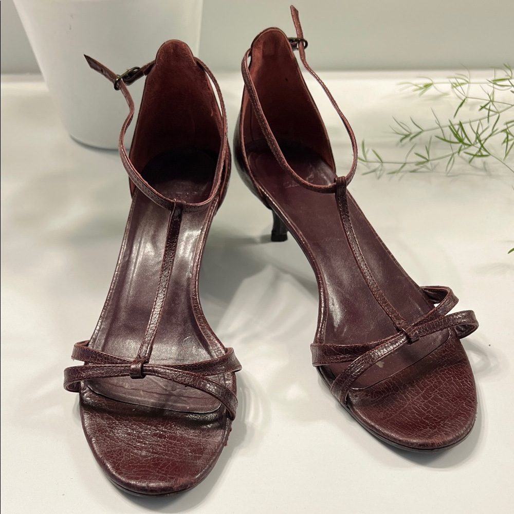 Zara Burgundy Snakeskin T-Strap Kitten Heels